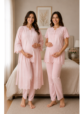 Effortt 9024 Pudra KETEN Sabahlıklı Lohusa Pijama Takımı